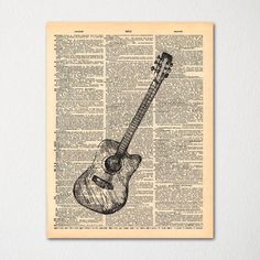 an old book page with a guitar on it