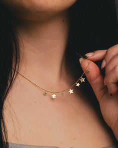 Reach for the stars! Upgrade your neck wear with this Multi-Star Dangle Choker. Made in 14K gold with an adjustable slider. NECKLACE DETAILS: Millimeter: 0.98 Length: 18" Gauge: 100 Closure: Lobster Average Weight (g): 2.88 Available in: 14K Yellow Gold ****These necklaces have a 4-week lead time. If you need your necklace sooner than that, please contact us prior to ordering to verify if that's possible.** | Multi-Star Dangle Necklace In 14K Yellow Gold Ring - by Staghead Designs - Unisex Slider Necklace, Staghead Designs, Dangle Necklace, Reach For The Stars, Antique Gift, Mens Engagement, Dangle Necklaces, Custom Ring Designs, Salt And Pepper Diamond