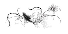 a black and white drawing of flowers with swirls on the petals, in front of a