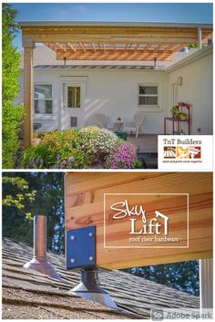 the roof and side of a house with an awning attached to it's sides