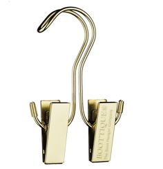 a pair of gold colored metal hooks on a white background with the words, don't touch this hook