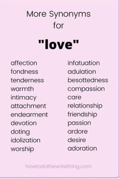 the words for love are shown in different font styles and colors, along with an image of