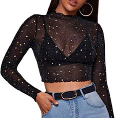 Brand New & Unused All Items Are Final Sale I Ship Out Asap Crop Top Suit, Mock Neck And T Shirt, Mesh Crop Top, Cropped Style, Black Crop, Eras Tour, Outfits Casuales, Festival Outfits, Concert Outfit