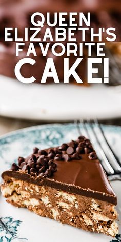 a slice of chocolate biscuit cake on a plate. Rich Tea Biscuits, British Chocolate, Royal Recipe, Fridge Cake, Chocolate Biscuit Cake, No Bake Recipe, British Desserts, Tea Biscuits