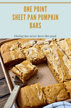 one point sheet pan pumpkin bars with text overlay