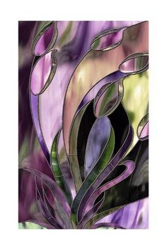 an abstract painting with purple and green colors