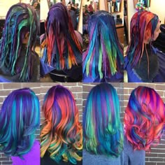 Rainbow Hair Prism, Multi Hair Color Ideas, Pinwheel Hair Color Ideas, Color Ideas For Short Hair