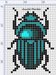 a cross stitch pattern with a blue beetle on it's back and the wording is