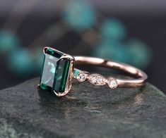 This is a handmade fine gemstone ring. The main stone is a 7x9mm Emerald cut Lab treated emerald,about 1.7ct. The accent stones are natural conflict free diamonds,SI-H Clarity and Color. The default material is solid 14k gold(white,yellow,rose gold is also available) Ring size can be choose from the selection box.Thanks for your visiting! Rectangle Engagement Rings, Antique Emerald Engagement Ring, Emerald Ring Design, Gold Vintage Wedding, Antique Emerald Ring, Wedding Rings Emerald Cut, Jewlery Rings, Real Diamond Ring, Emerald Stone Rings