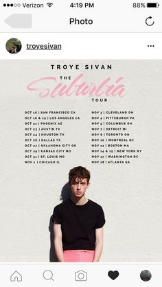 the instagram page for troye sivan's concert tour