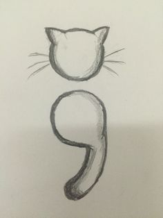 a pencil drawing of a cat's head with the letter p on it, in front of a white background