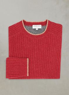 Indulge in our luxurious yet casual “Cortina” ribbed sweater, crafted from 2 twisted plies of the plushest, buttery-soft Cashmere/Extrafine Merino blend yarn. Made with the perfect weight, this bespoke casual can be worn slipped-on, or over a simple T. The Cortina features a distinctive casual rib and bespoke details such as a heather grey contrast at the back of the neck and thoughtful and intentional neutral accents around the collar and sleeves. Also available in Oatmeal Heather, and Peacock Waffle Shirt, Knit Men, Knitwear Men, Mens Crew Neck, Ribbed Sweater, Men's Style, Neck Shirt, Cashmere Sweaters, Crew Neck Sweater