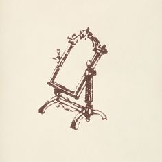 a black and white drawing of a chair with a mirror on it's back