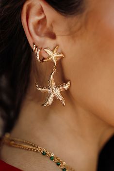 double tiered starfish earring 100% WATERPROOF Double Piercing, Starfish Earrings, Ocean Theme, Ocean Themes, Pretty Earrings, Jewelry Inspo, Gift Card Sale, Charm Gift, Steel Jewelry