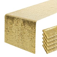 gold glitter tablecloths and place mats on white background with clipping for text