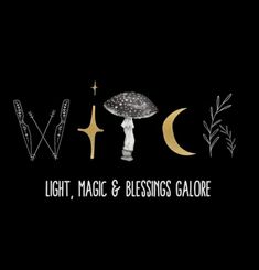 the words light, magic and blessing galore on a black background