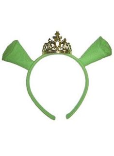 a green headband with a gold crown on top