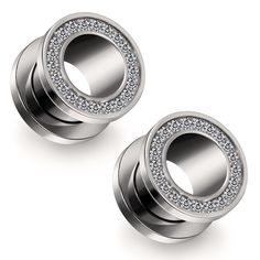 pair of stainless steel earrings with crystal stones on each end and an open circle in the middle