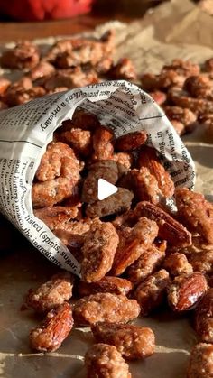 a bag full of nuts sitting on top of a table