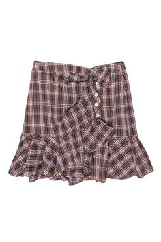 Veronica Beard's Kaia Skirt is a fun and flirty addition to your wardrobe. Boasting a playful plaid print, draped ruffled hem, and dainty tie accent, this mini is a chic choice for a lunch date or strolling downtown. Pairs perfectly with a fitted white turtleneck and tall leather boots. Size 4 Self 66% Cotton, 19% viscose, 15% Polyester Lining 100% Cotton Hidden front zip Button placket w/ self-tie Fit & flare silhouette Mini length Ruffled hem Waist 30.5" Length 18" Summer Plaid Pleated Skort, Plaid Pleated Skort For Summer, Summer Pleated Plaid Skort, Spring Fitted Plaid Skort, Preppy Plaid Mini Skirt For Summer, Plaid Skirted Skort For Fall, Trendy Pleated Plaid Bottoms, Trendy Plaid Skirt For Fall, Trendy Plaid Fall Skirt