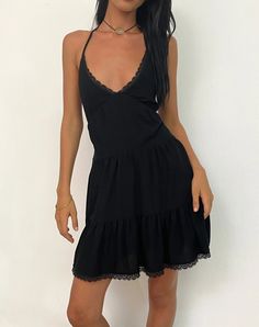 Black Tiered Halter Mini Dress | Londyn – motelrocks-com-us Halter Black Dress, Honeymoon Style, A Little Black Dress, Summer Bodycon Dress, Black Satin Dress, Motel Rocks, Bandeau Dress, Halter Mini Dress, Long Sleeve Bodycon Dress