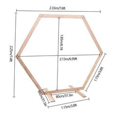 a wooden frame with measurements for the top and bottom sections, including two sides that have been