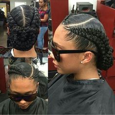 I love this double cornrows French braids! Black Braided Updo, 2 Braids Hairstyles, Hairstyles Black Hair, 2 Braids, Twisted Hair, French Braids, Types Of Braids, Pelo Afro, Feed In Braid