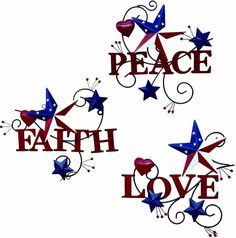 three red, white and blue stars with the words peace earth love written in them