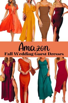 several women in dresses with the words amazon fall wedding guest dresses on top and bottom