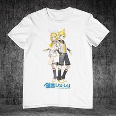 an image of two anime characters on a white t - shirt