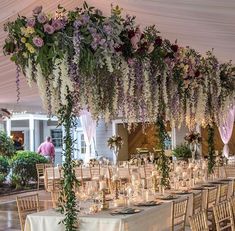 the tables are covered with flowers and candles