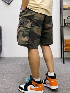 Men's Camouflage Cargo Shorts Khaki Military Streetwear Shorts, Khaki Military Shorts For Streetwear, Military Style Khaki Shorts For Streetwear, Khaki Military Style Streetwear Shorts, Camouflage Shorts With Multiple Pockets, Camouflage Shorts With Pockets, Casual Camouflage Cargo Shorts, Summer Camouflage Shorts With Multiple Pockets, Outdoor Camouflage Cargo Shorts With Pockets