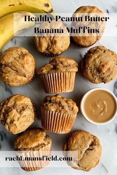 muffins and bananas on a marble counter top