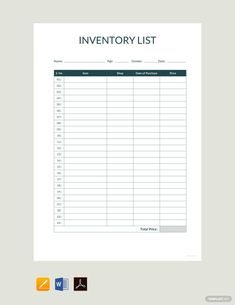 an inventory list is shown in this image