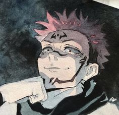 a drawing of an anime character with pink hair and spiked mohawks on his head