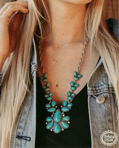 Add a touch of wild west flair to your outfit with the Stagecoach Trails necklace and earring set. Featuring three exquisite turquoise stones and a playful concho charm, this set is a must-have for any cowgirl looking to make a statement. Giddy up and get yours today! Cowgirl Look, Turquoise Stones, Necklace And Earring Set, Wild West, Turquoise Stone, Earring Set, Active Wear, Turquoise, Animals