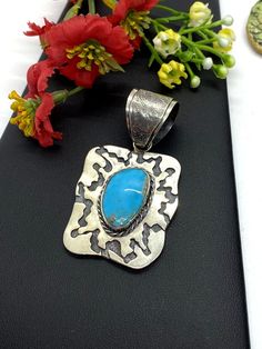 "ARTISAN TURQUOISE PENDANT Hand-made Sterling Silver. Stones used: Turquoise. Height -60mm (with bail), Width - 32mm. Unique Handcrafted One-of a-kind Design Pendant Each Piece of Jewelry in my Collection is Absolutely One of a Kind! When you start wearing a piece of my jewelry you will fall in love with it more and more each day and feel that good Energy and Love that I pass into it while creating this piece of Art. A piece of Art created for you to be inspired and love it through all your life Mexican Fire Opal Ring, Mismatched Earrings, Gift For Woman, Handcrafted Rings, Unique Gemstones, Good Energy, Turquoise Pendant, Natural Turquoise, Opal Rings