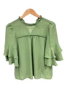 Brand: MONTEAU Style: BLOUSE 3/4 SLEEVE Color: SAGE Size: S Other Info: 100%POLYESTER SKU: 129-9043-1901 CONDITION: GENTLY USED Green Half Sleeve Blouse For Summer, Green Half Sleeve Summer Tops, Casual Green Half Sleeve Blouse, Green 3/4 Sleeve Shirt For Spring, Green Half-sleeve Blouse For Spring, Chic Green Half-sleeve Blouse, Chic Green Half Sleeve Blouse, Casual Green Half Sleeve Tops, Green Half Sleeve Blouse For Spring