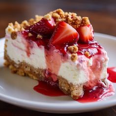 a piece of cheesecake with strawberries on top