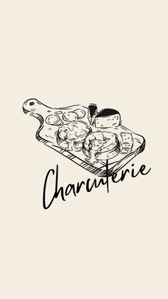 the word charlotte written in black ink on a white background with an illustration of food