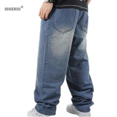 Men's Loose Hip Hop Style Skateboard Jeans Baggy Rap Denim Pants — PaylessClothes.com Hip Hop Straight Leg Jeans For Streetwear, Hip Hop Style Relaxed Fit Jeans, Hip Hop Baggy Medium Wash Jeans, Baggy Medium Wash Hip Hop Jeans, Hip Hop Baggy Jeans For Streetwear, Baggy Hip Hop Jeans In Medium Wash, Baggy Hip Hop Jeans For Streetwear, Hip Hop Style Medium Wash Pants For Streetwear, Baggy Light Wash Pants For Streetwear