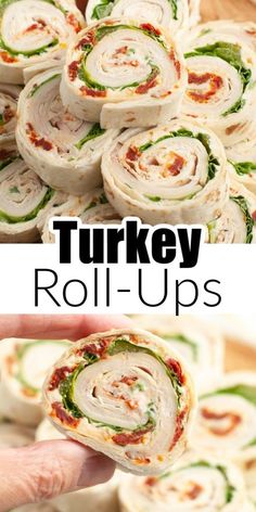 the turkey roll - ups are made with spinach and cheese