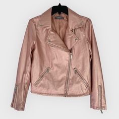 Bagatelle Nwt Pink/Rose Gold Metallic Moto Jacket Women's Xs Jacket Nwt Definite Statement Piece For The Autumn Season Shell/Coating : 100% Polyurethane No Rips Or Holes Trendy Pink Spring Biker Jacket, Trendy Pink Biker Jacket For Spring, Chic Pink Long Sleeve Biker Jacket, Chic Pink Biker Jacket For Spring, Chic Pink Biker Jacket, Gold Jacket Outfit, Rose Gold Jacket, Winter Jacket Outfits, Drape Front Jacket