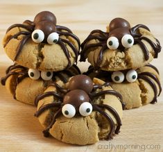 some cookies with googly eyes and chocolate on them