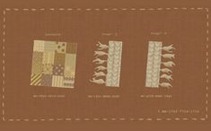 four different types of quilts on a brown background