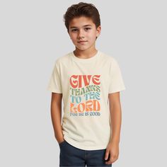 Give Thanks To The Lord Kids Shirt. Base On Psalm 106:1 And Crafted With Ultra-Soft Polyester Fabrics, This Christian Shirt It's Designed To Deliver A Luxurious And Comfortable Feeling All Day Long, Perfect For Every Occasion. Experience The Joy Of Giving With This Timeless Piece. Material: 100% Polyester With A Soft Cotton Feel Fits True To Size Unisex Kids Christian Shirts, Church Tshirt, Christian Kids Shirts, His Love Endures Forever, Psalm 106, Love Endures, Give Thanks To The Lord, Joy Of Giving, Thankful Shirt