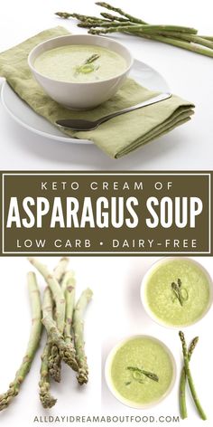 asparagus soup in a bowl and on a plate