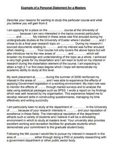 the sample statement for a master's degree is shown in this document, which contains information