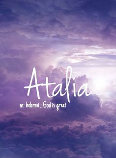 the sky is filled with purple clouds and white lettering that reads,'matilda hebrew god is