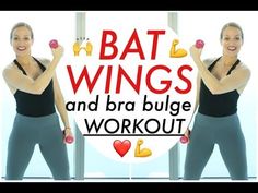 two women are doing exercises with dumbbells and the words bat wings and bra bulge workout